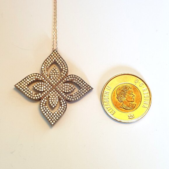 Sparkling 925 Sterling Silver with CZ Four-Leaf Clover Lucky Pendant Necklace - Picture 6 of 13